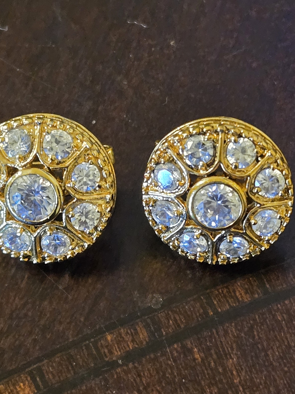 Gold Crystal Halo Round Stud Earrings - Clear Stones